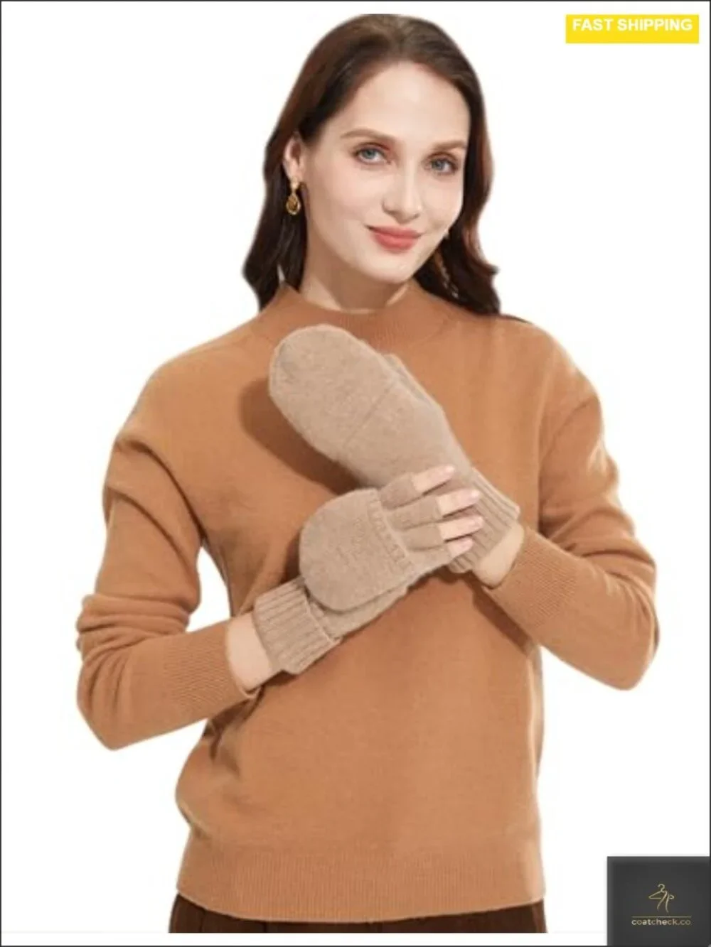100% Cashmere Fingerless Gloves Convertible Mittens Women